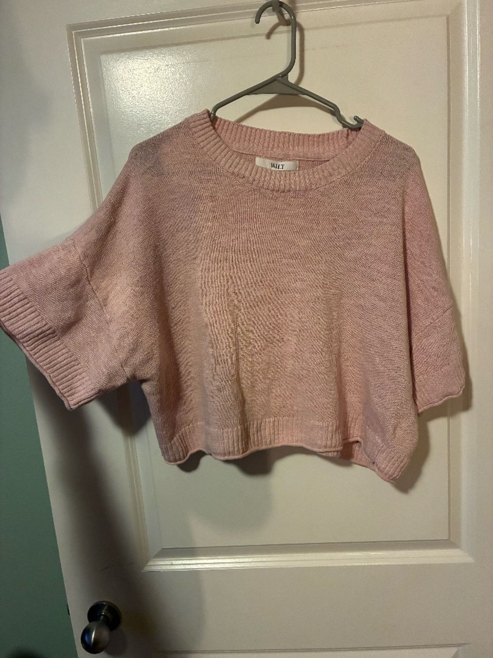 Cropped Pink Short Sleeve Sweater